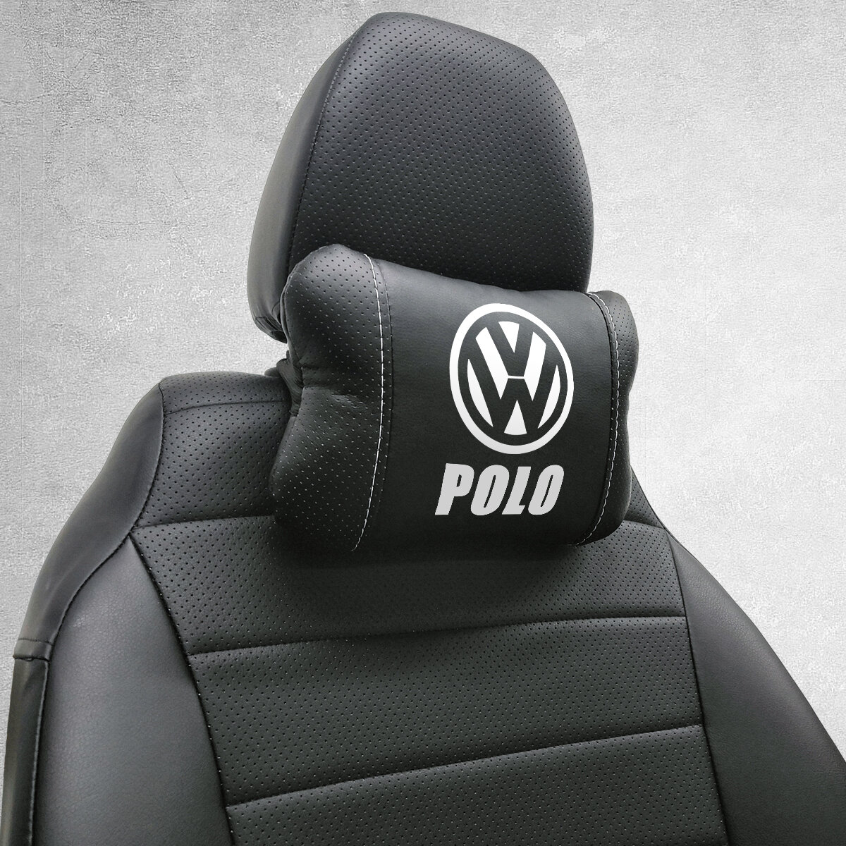 Автомобильная подушка под шею на подголовник эмблема Volkswagen Polo, для Фольксваген Поло. Подушка для шеи в машину. Подушка на сиденье автомобиля.