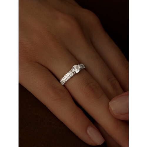Кольцо на два пальца MIESTILO Кольцо серебро 925 серебряное дорожка ювелирное, серебро, 925 проба, родирование, фианит, размер 16, серебряный, белый
