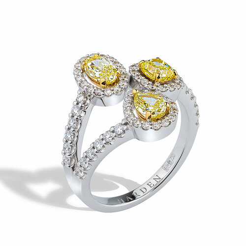 Кольцо Белый Бриллиант Кольцо с желтыми бриллиантами, белое золото, 750 проба, родирование, бриллиант, размер 16.5, желтый, белый арония бриллиант 1 шт