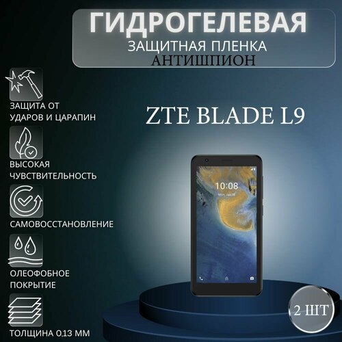 Комплект антишпион 2 шт. Гидрогелевая защитная пленка на экран телефона ZTE Blade L9 / Гидрогелевая пленка для зте блейд л9 (матовая) комплект anti blue 2 шт гидрогелевая защитная пленка на экран телефона zte blade l9 гидрогелевая пленка для зте блейд л9