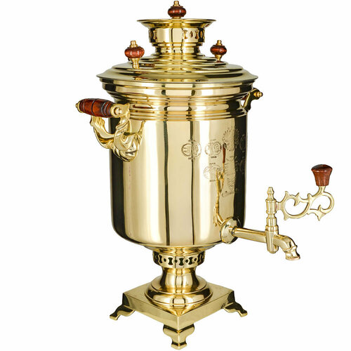 Самовар антикварный на дровах 7,5 литров формы «Банка» Н. И. Баташева с медалями, золотой