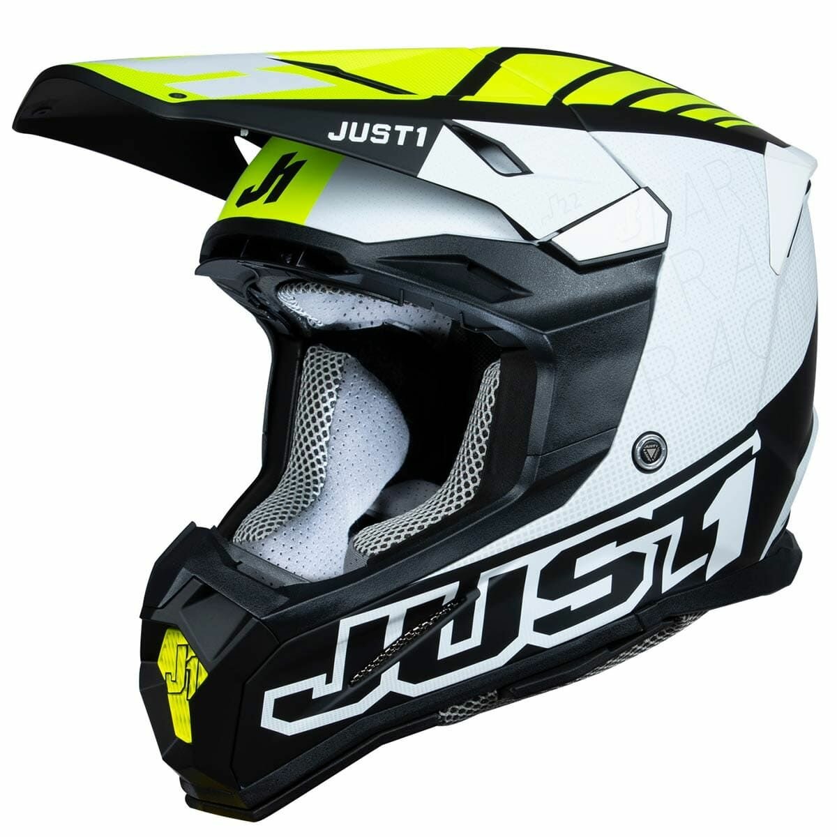 Шлем кроссовый JUST1 J22 F DYNAMO, черный/белый/Hi-Vis желтый матовый, XL
