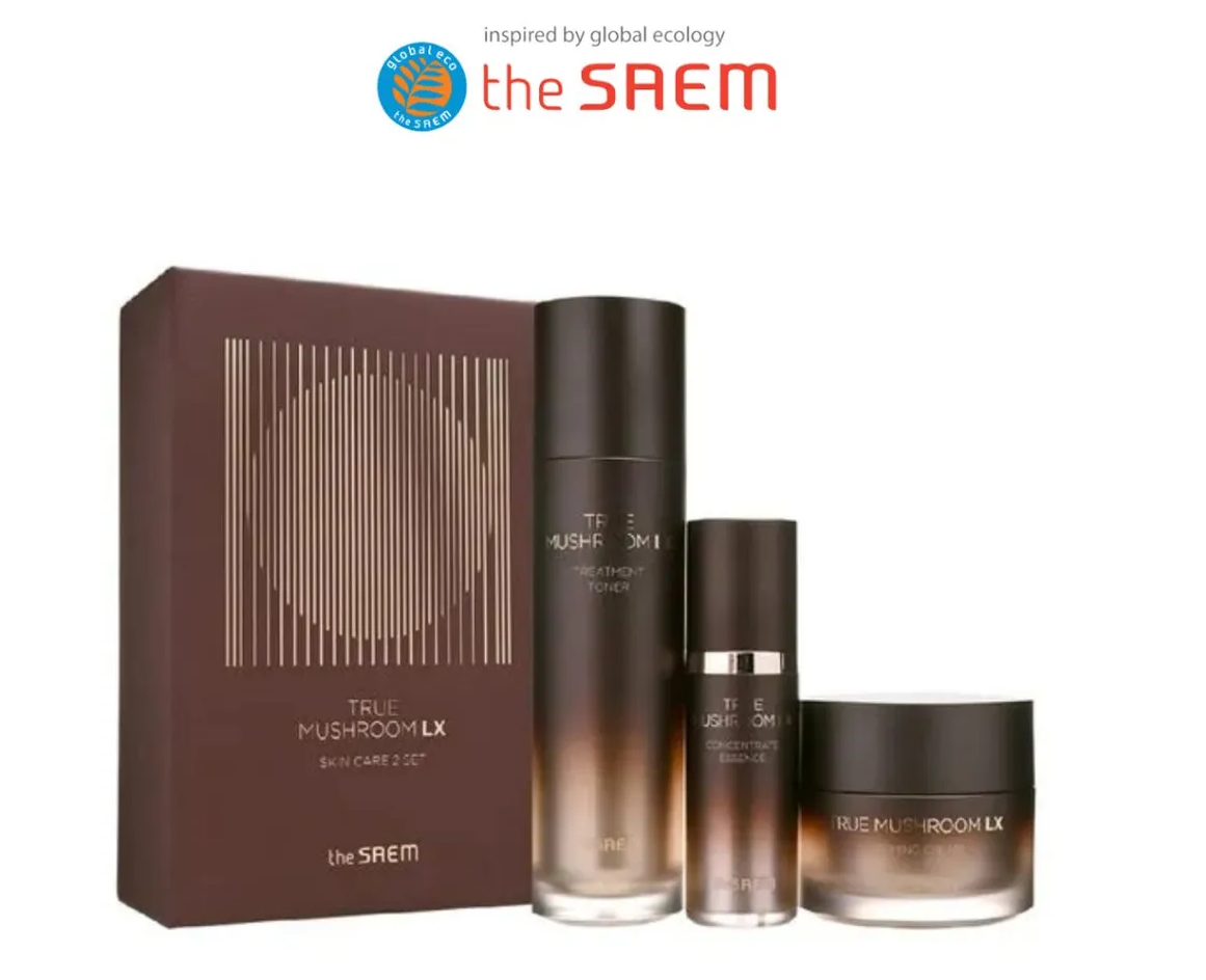 THE SAEM Набор для лица уходовый антивозрастной True Mushroom LX Skin Care 2 SET (тонер 120мл, эссенция 31мл, крем 50мл)