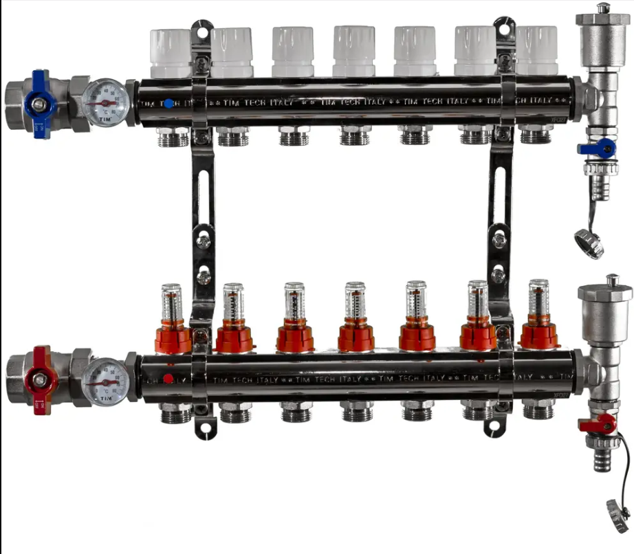TIM Коллектор с расходомерами KA007 1" х 7 выходов ( в сборе) для теплого пола