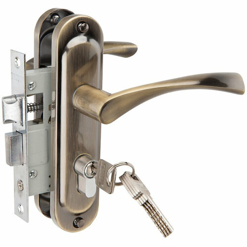 Замок врезной Vrata 5076-ЦМ70 цилиндровый с защелкой с ручкой бронза 1691₽