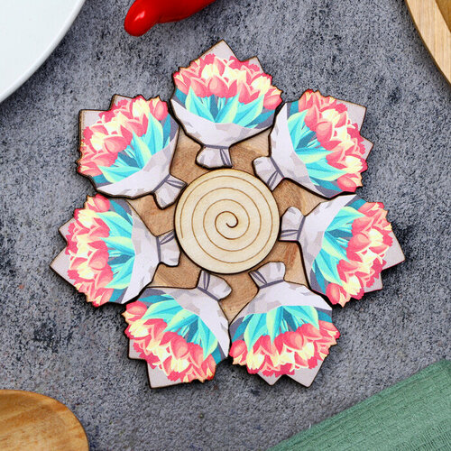 Подставка под горячее Букет тюльпанов D12 см можжевельник 426₽