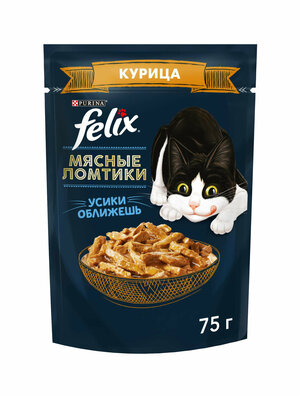 FELIX Мясные Ломтики, Корм консервированный полнорационный для взрослых кошек, с курицей 75г