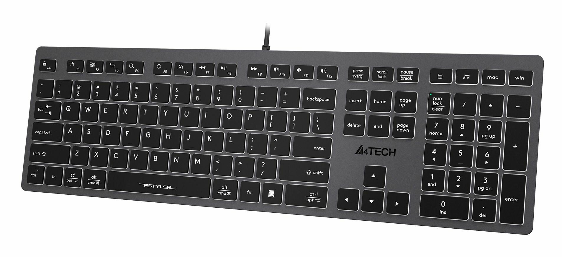 Клавиатура A4Tech Fstyler FX60 серый/белый USB slim Multimedia LED (1789315)