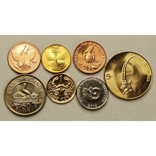 Набор 7 монет с животными и насекомыми. Бабочка, краб, пеликан. Без обращения. UNC флаг 210х140 см папуа новая гвинея gorolla