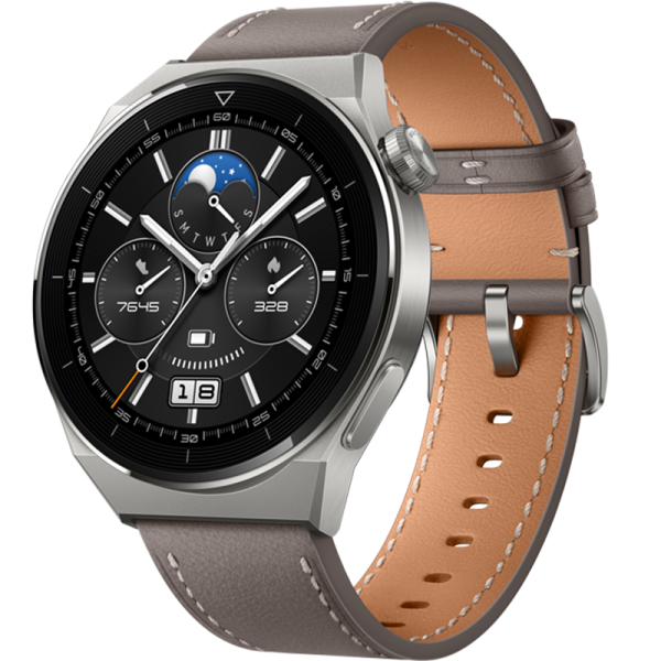 HUAWEI Умные часы HUAWEI Watch GT 3 Pro, светло-серый титановый корпус с кожаным ремешком