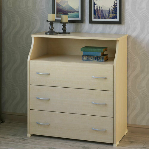 Широкий комод с 3 ящиками и открытой нишей вверху МагМебель Квант-31#Н дуб молочный