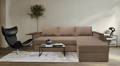 Изображение товара Диван угловой раскладной Берг, 250х150х85, механизм дельфин, светло-коричневый велюр