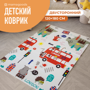 Детский коврик для ползания складной двухсторонний игровой термоковрик Mamagoods 120 х 180 "Город и Лондонский автобус"