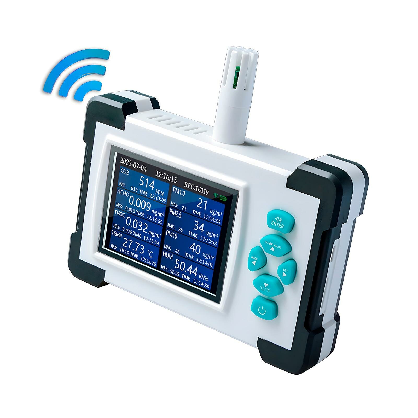 Профессиональный автономный Wi-Fi датчик-монитор качества воздуха HTI Мод: HZ700-PRO (WiFi) (N51189PR) 8 в 1. Восемь параметров качества окружающего