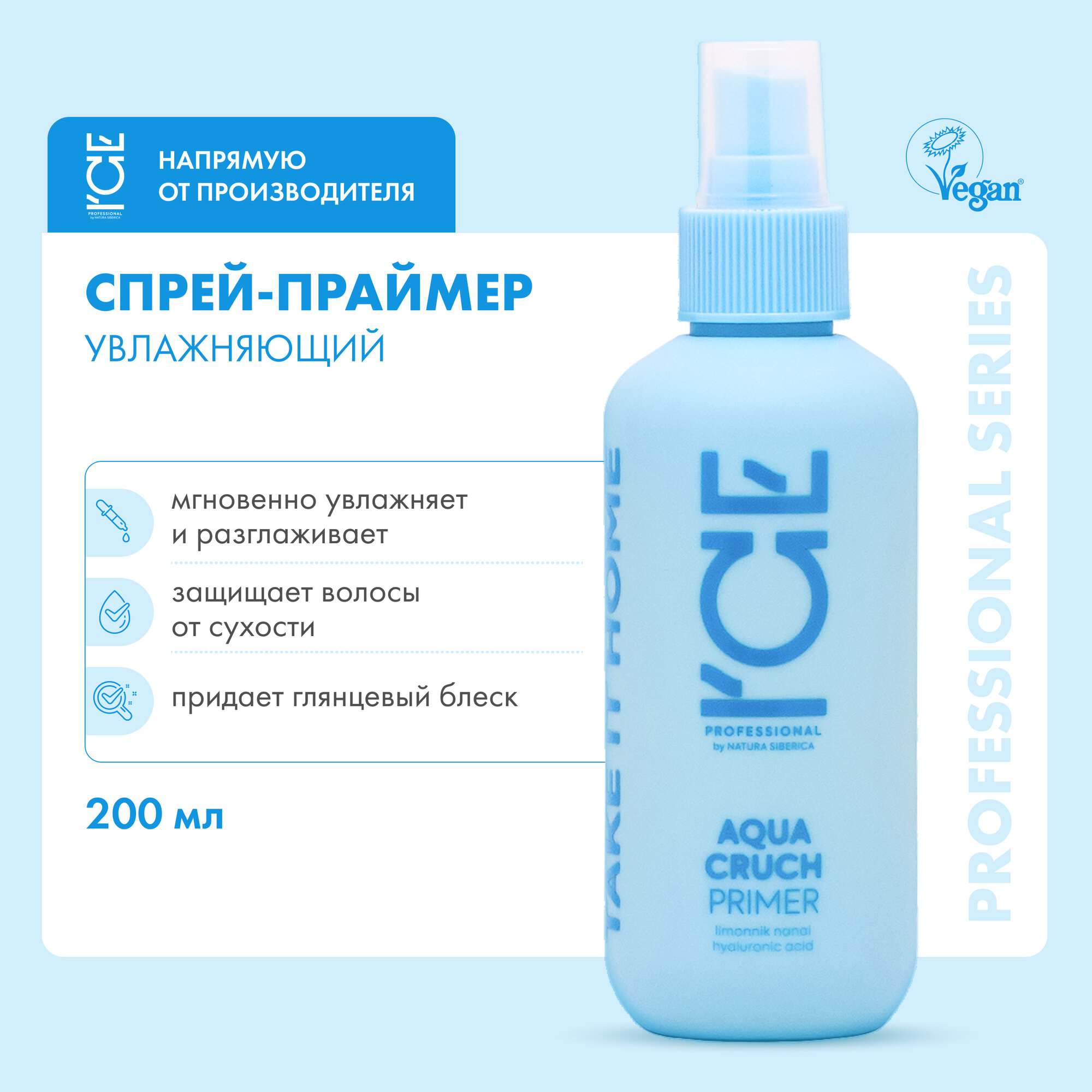 Праймер для волос Aqua Cruch «Увлажняющий» ICE Professional by Natura Siberica, Take It Home, 200 мл