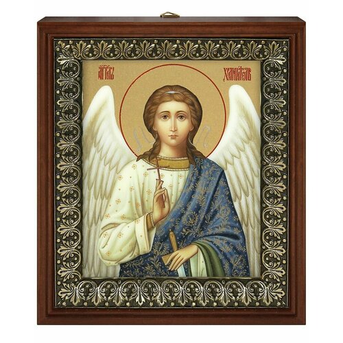 Икона Ангел Хранитель 4 на золотом фоне в рамке со стеклом (размер изображения: 13х16 см; размер рамки: 18х20,7 см).