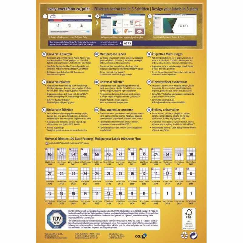 Этикетки Avery Zweckform A4 97x21.2мм 65шт на листе/70г/м2/100л./белый матовое самоклей. универ - фото №16