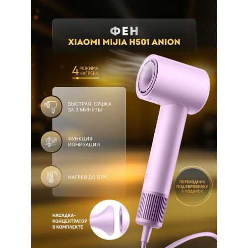 Профессиональный Фен с ионизацией Xiaomi Mijia H501 Anion ионизацией Фиолетовый 540000₽