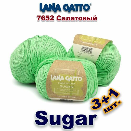 Пряжа Lana Gatto Sugar / Лана Гатто Шугар (Сахар) Вискоза: 100% Цвет: #7652, Салатовый (4 мотка) пряжа lana gatto sugar лана гатто шугар сахар вискоза 100% цвет 30365 горчица senape 4 мотка