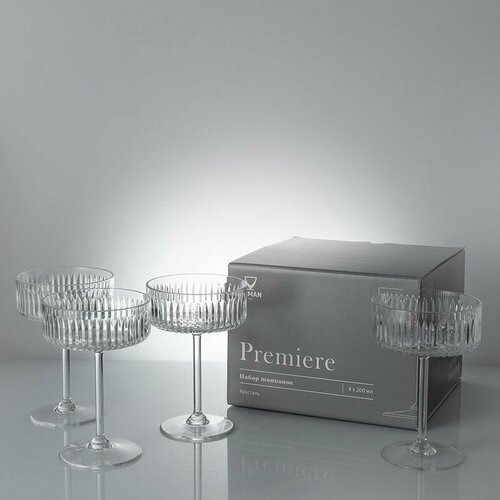 Хрустальные бокалы для шампанского, шампанки 200 мл, серия Премьер, набор 4 шт. Неман 11807 900/264 УП