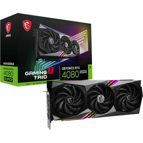 MSI Видеокарта MSI PCI-E 4.0 RTX 4080 SUPER 16G GAMING X TRIO NVIDIA GeForce RTX 4080 Super 16Gb 256bit GDDR6X 2610/23000 HDMIx1 DPx3 HDCP Ret RTX 4080 SUPER 16G GAMING X TR видеокарта msi nvidia geforce rtx 3090 ti gaming x trio 24576mb