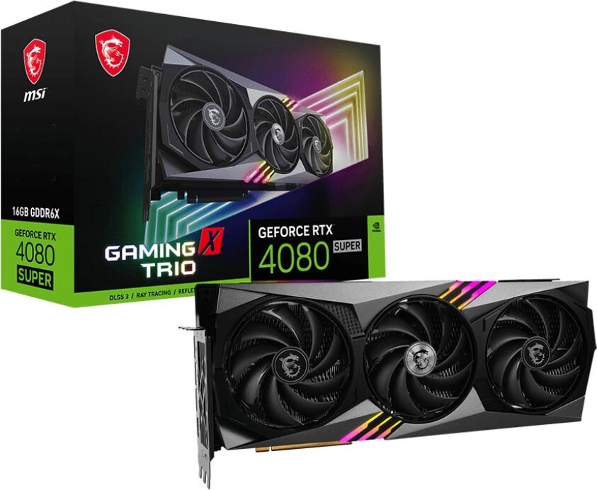 MSI Видеокарта MSI PCI-E 4.0 RTX 4080 SUPER 16G GAMING X TRIO NVIDIA GeForce RTX 4080 Super 16Gb 256bit GDDR6X 2610/23000 HDMIx1 DPx3 HDCP Ret RTX 4080 SUPER 16G GAMING X TR