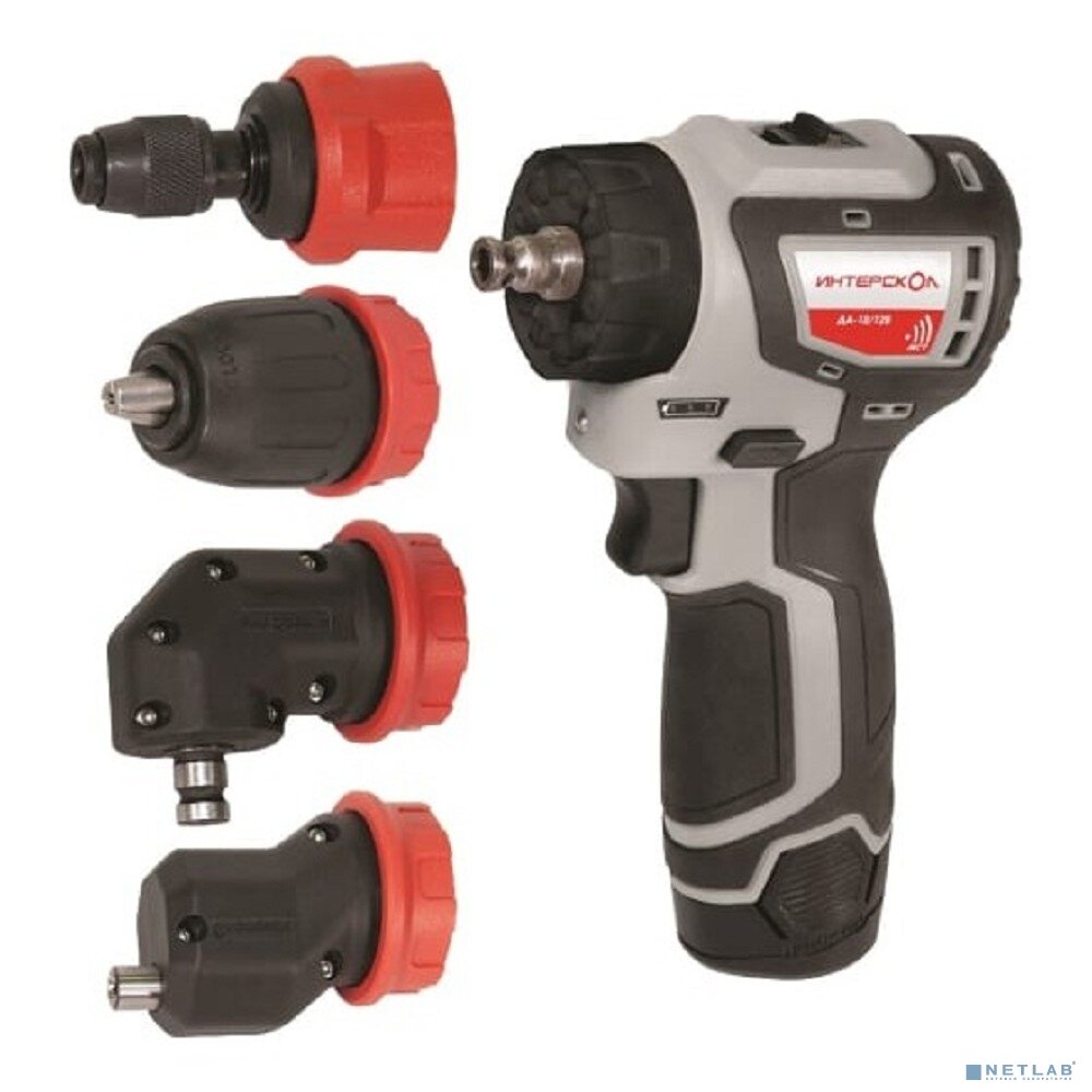 Дрель-шуруповерт аккумуляторная Интерскол ДА-10/12В 36 687.2.2.79 комбимакс бесщеточная, 2аккx2Ач Li-ion, 4 насадки, кейс