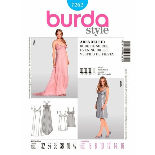 Выкройка BURDA №7262 Вечернее платье выкройка burda 7055 вечернее платье