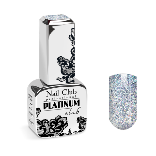 Nail Club professional Эмалевый гель-лак для ногтей с липким слоем PLATINUM CLUB 145 Silver Holographic, 13 мл.