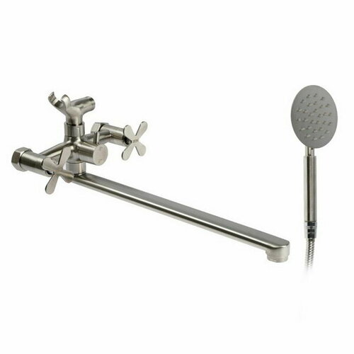 Смеситель для ванны Z3731, двухвентильный, излив 33 см, лейка, шланг, сатин