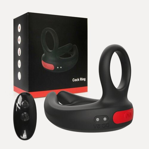 Изображение товара Черное эрекционное виброкольцо Cock Ring с пультом ДУ, черный
