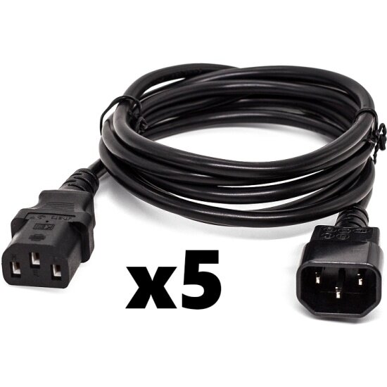 Комплект кабелей Filum FL-PC-C13/C14-C1-1.0-BK 5шт, ПВС-АП 3x1.0 С13 - C14, 220/250В, 10А, чёрный, 1м