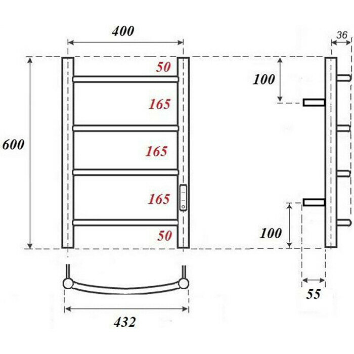 Полотенцесушитель электрический Point Афина П4 400x600 диммер справа, белый - фото №5