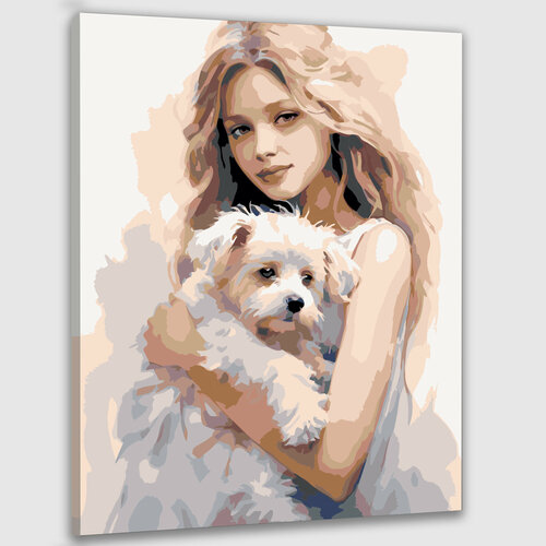 Картина по номерам 50х40 Девушка с собакой парный портрет по фото пара с собакой