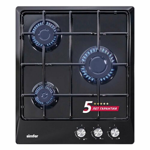 Газовая варочная панель Simfer 45см электроподжиг эмалированная сталь комплект жиклеров для баллонного газа 5 лет гарантии черный 1669300₽