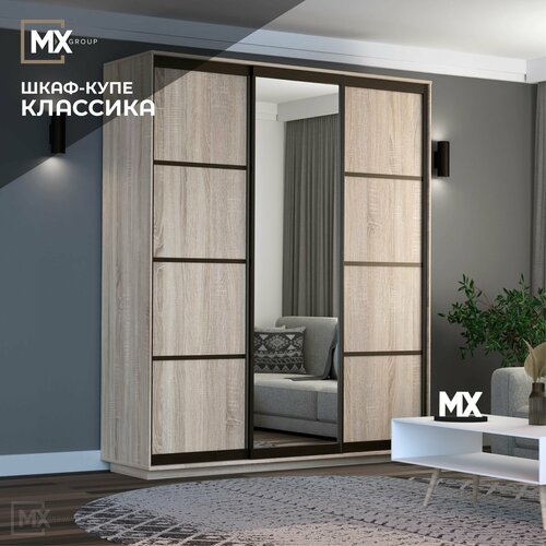 Шкаф-купе ЛофтКлассика Дуб сонома с зеркалом ЛДСП профиль бронза с полками для дома дачи спальни гостиной прихожей 1800х2400х600 мебельный РАЙ 31850₽