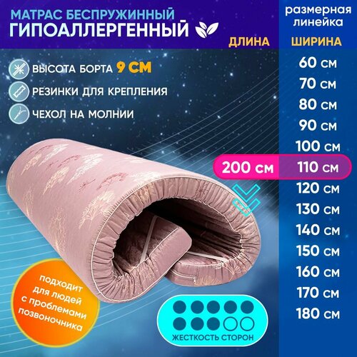 Матрас топпер беспружинный 110х200 см Борт 9 см Холкон 