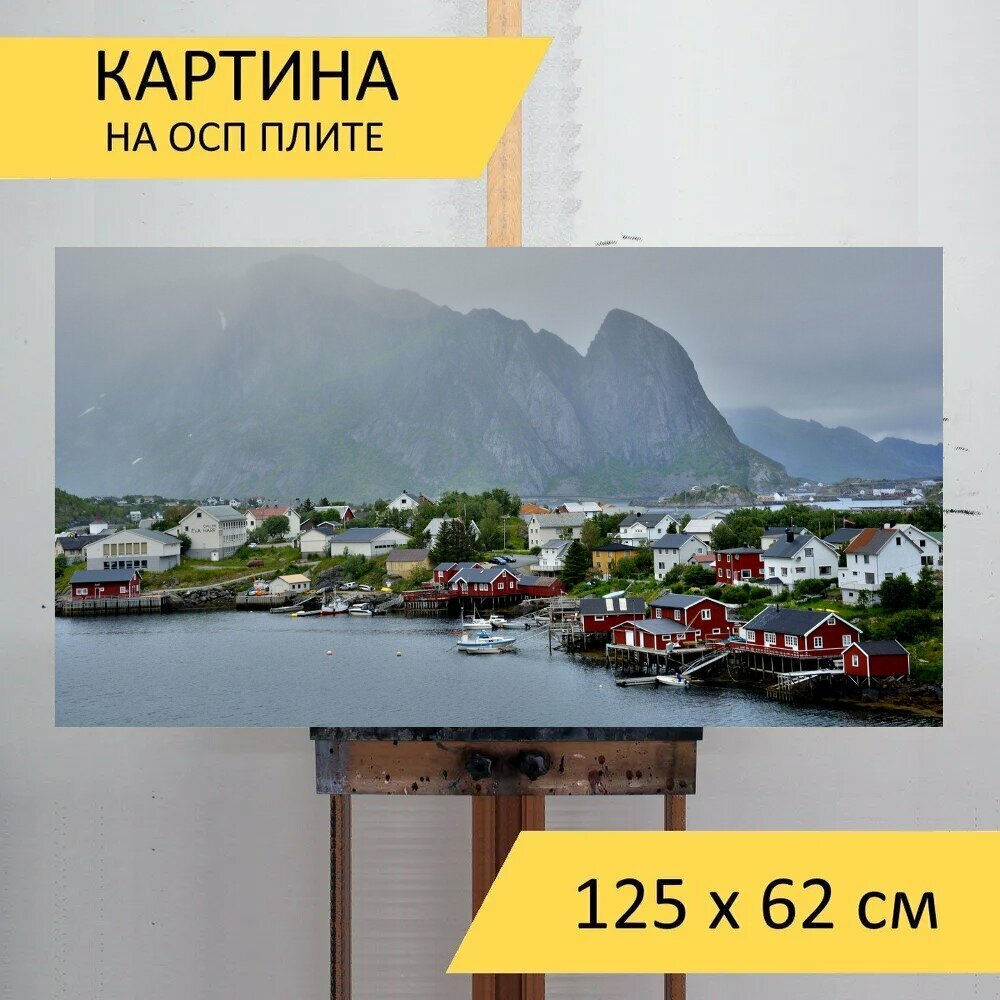 Картина на ОСП 125х62 см. "Лофотенские острова норвегия острова" горизонтальная для интерьера с креплениями