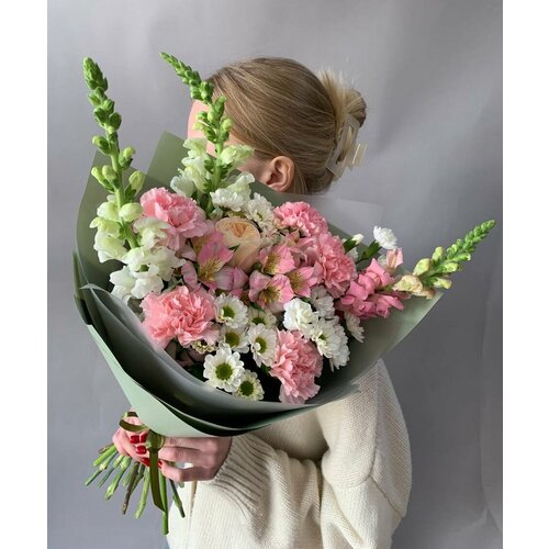 Нежный букет "Розовая пионовиданая роза + антуриум" Букет 184 Floret