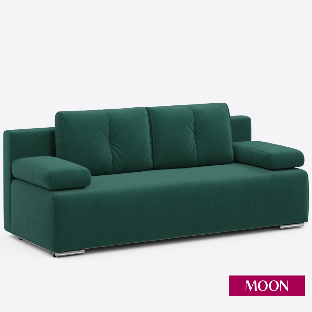 Диван-кровать прямой, еврокнижка, MOON FAMILY 043, велюр зеленый, 205х91х88 см . Эксклюзивная пена UniqFoam