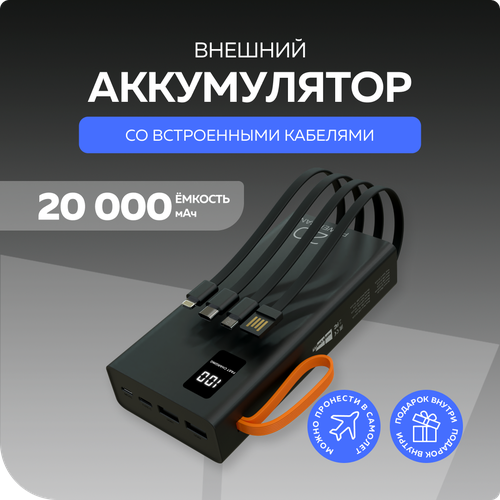 PURE Внешний аккумулятор 20000mAh 2USB 2.1A More choice PB22-20 с кабелем Black