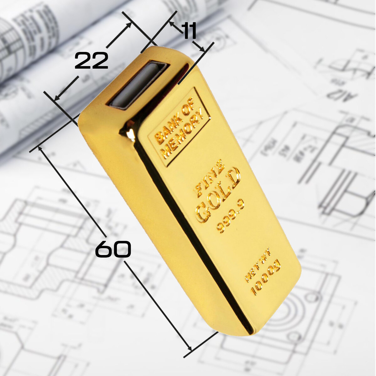 Металлическая флешка в виде слитка золота (32 Гб / GB USB 2.0 Золотой/Gold Gold_bar Flash drive Модель 299 Gold)