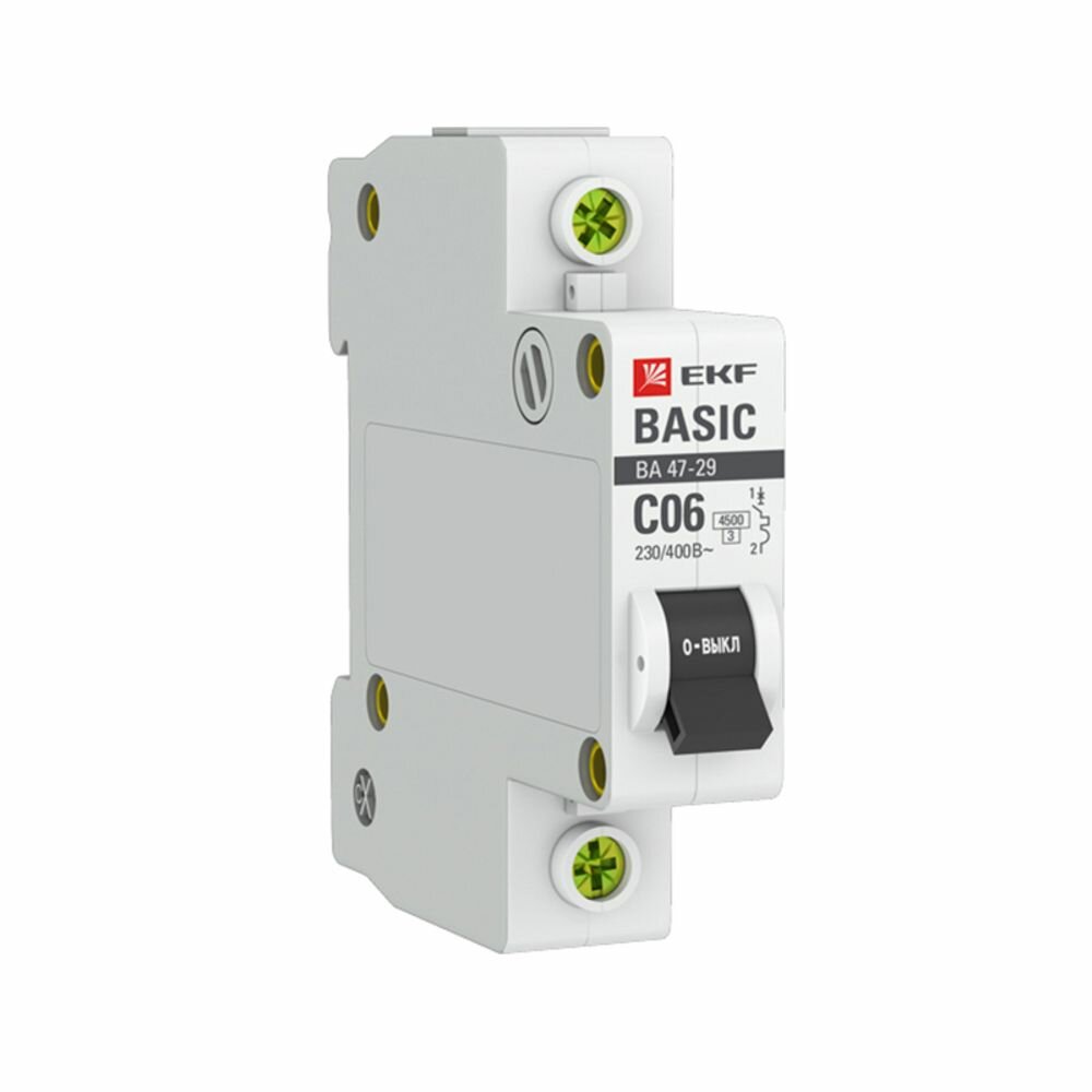 Автоматический выключатель EKF Basic BA47-29 1P C6 А 4.5 кА mcb4729-1-06C