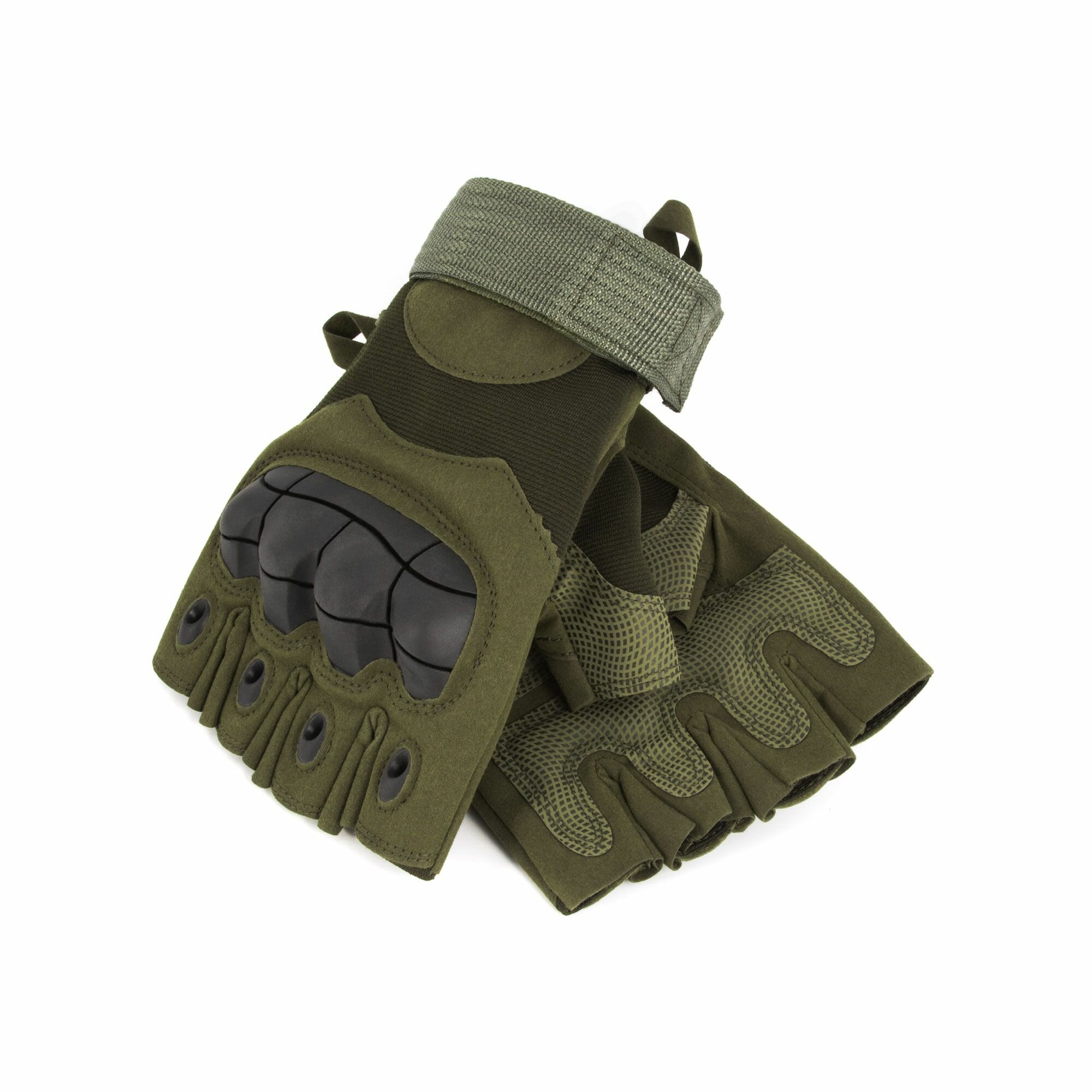 фото Перчатки треккинговые следопыт TACTIC POWER, без пальцев, с защитой суставов, зеленые, размер XL