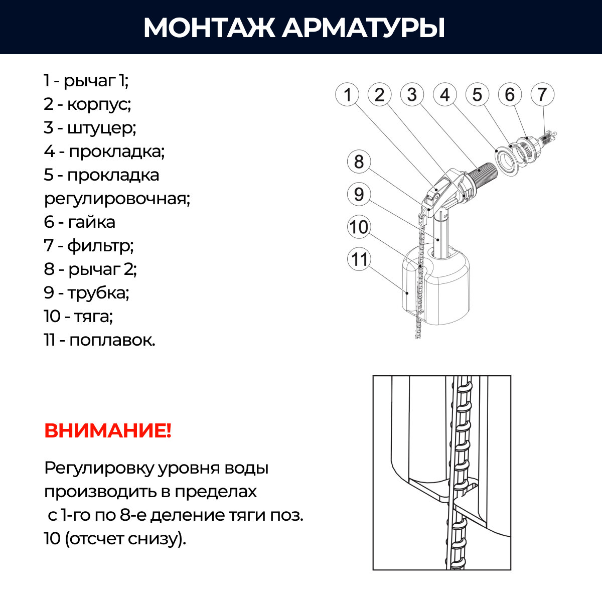 Клапан для бачка унитаза (наполнительный, боковой подвод) ИН — фото 1