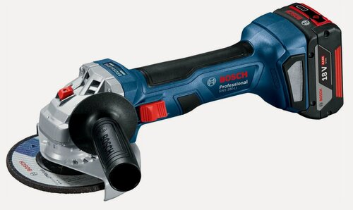 Изображение товара Аккумуляторная УШМ Bosch GWS 180-LI (2 аккумулятора (4.0Ач, 18V) + Зарядное устройство + Кейс), 100мм, 06019H9081