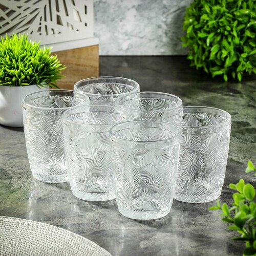 Набор стаканов 300 мл, стекло, 6 шт, Листья, прозрачный