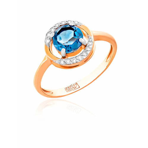 Перстень Магия Золота, красное золото, 585 проба, фианит, топаз, размер 17.5, голубой