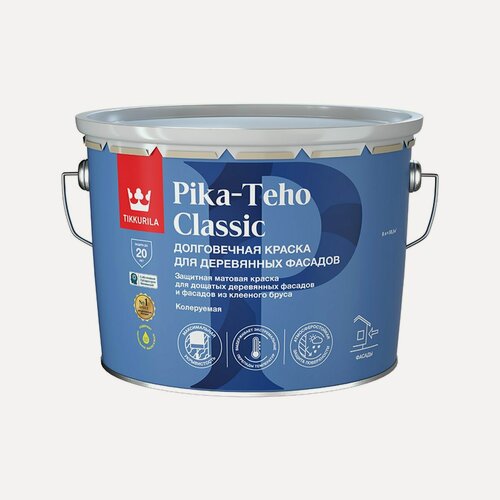 Изображение товара Краска для деревянных фасадов Tikkurila Pika-Teho Classic, матовая, база А, белая, 9 л