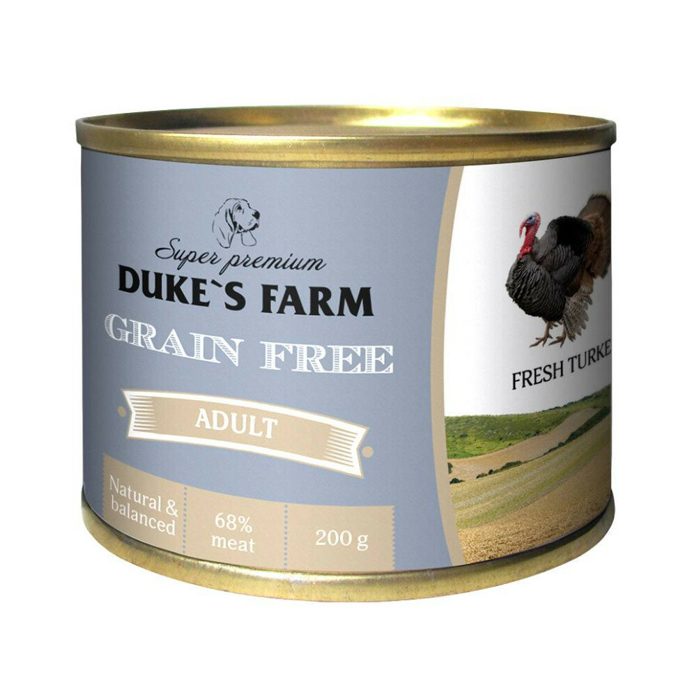 фото Duke's Farm Grain free влажный корм для взрослых собак паштет с индейкой, клюквой и шпинатом, в консервах - 200 г х 24 шт